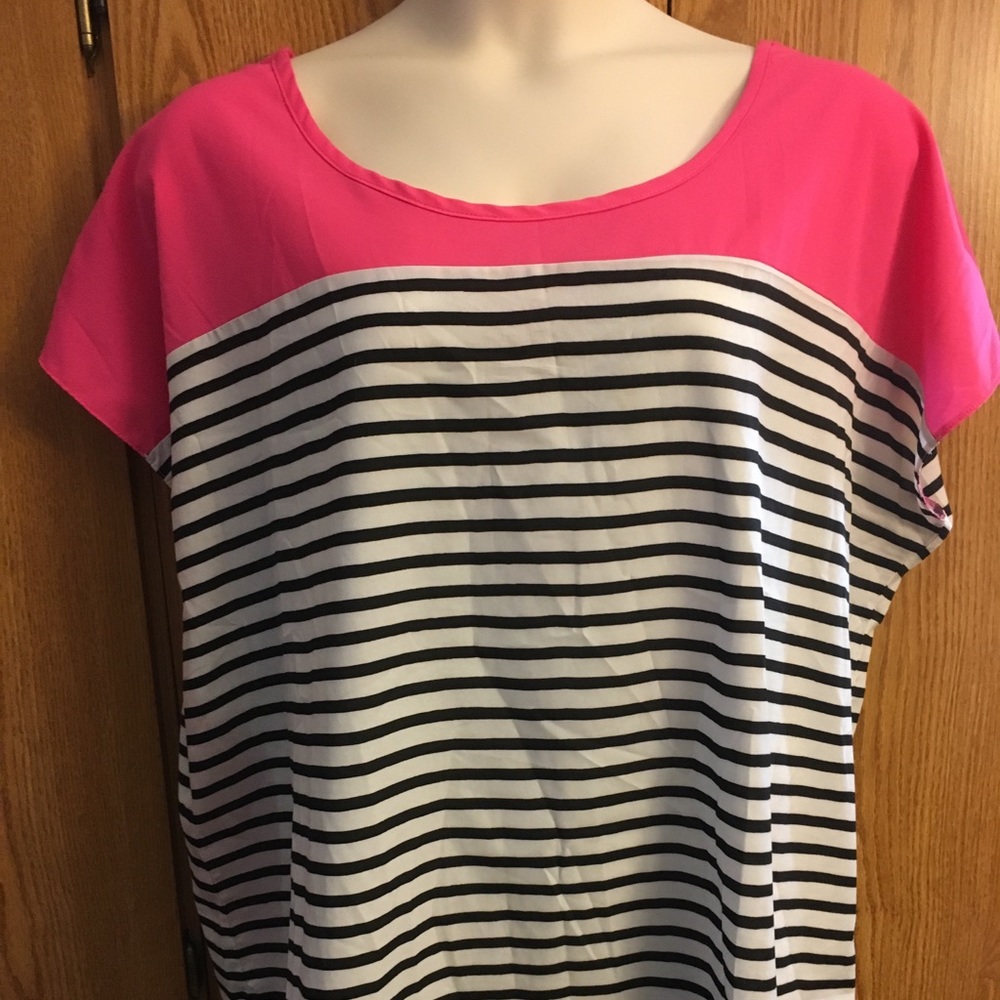Pink, black white plus sized top